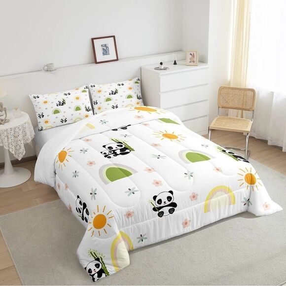 Cute Rainbow Panda Kids Queen Size Bedding Set- Comforter And 2 Pillow Cases NWT - Picture 4 of 7